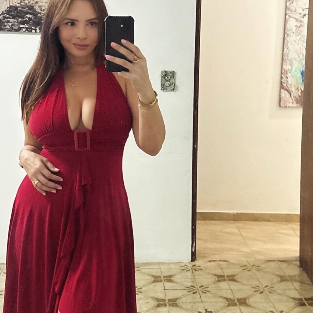 Elegant Red Halter Dress